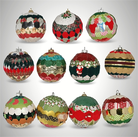 11 Handcrafted Paper, Ribbon, and Fabric Mosaic Christmas Ornaments