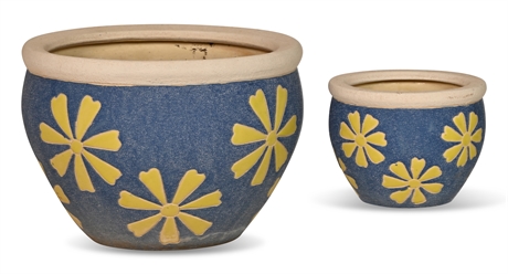 Pair Ceramic Daisy Planters