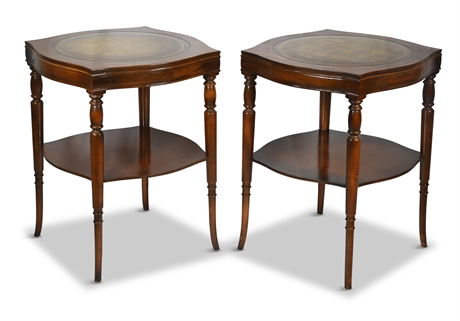 Antique Mahogany Leather Inlaid Side Tables