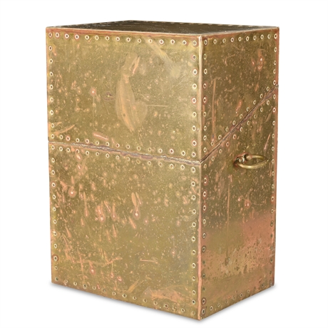 English Brass Plated Box with Stud Trim From Mid-20th Century