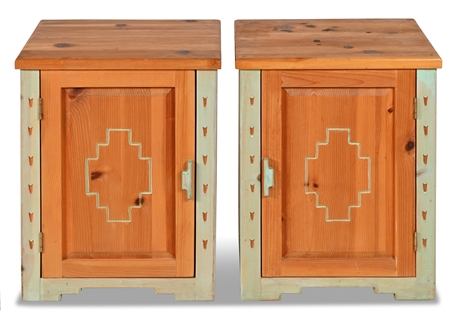 Pair Rustic Carved Side Chests