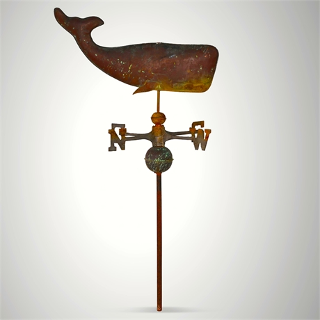 Antique Copper Whale Weathervane —  Nautical Folk Art