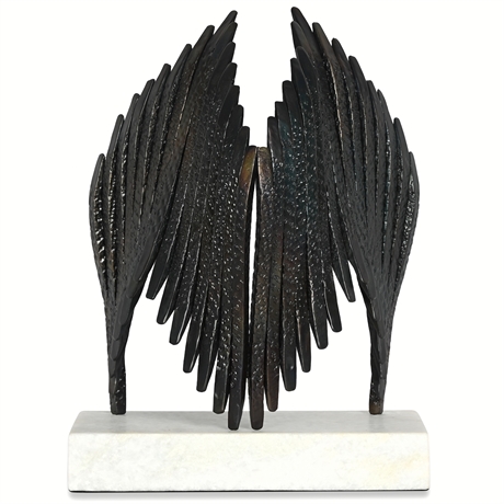 "Icarus" Sculpture – Torched Iron Finish on White Marble Base