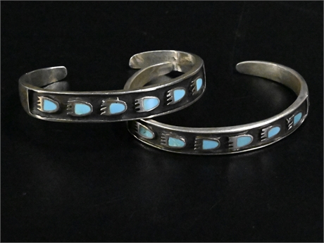 Pair Sterling Silver & Turquoise Bear Claw Cuff