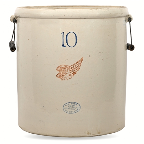 Red Wing Union Stoneware Co 10-Gallon Crock w/ Wing & Handles