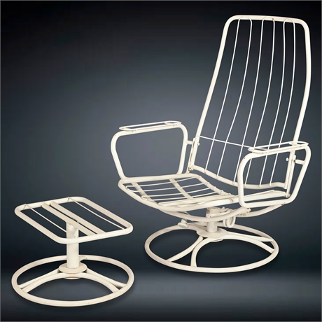 1960's Homecrest Wire Outdoor Iron Swivel Armchair and Ottoman
