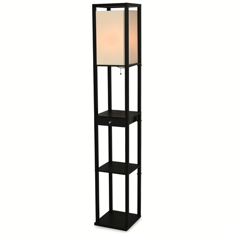 Home Roots Black Wood Shelf Floor Lamp with Drawer
