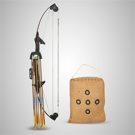 Bear Whitetail Hunter Compound Bow — 8 Arrows, Broadheads, Burlap Target  Hunter