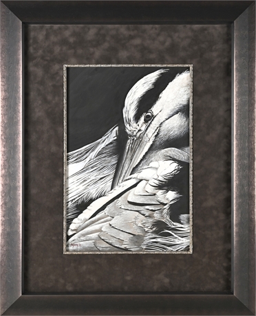 Lagarry (2014) “Heron in Repose” — Original Watercolor, Signed & Framed
