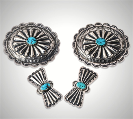 Navajo Sterling Silver & Turquoise Concho Set, 130.9g (4 Pieces)