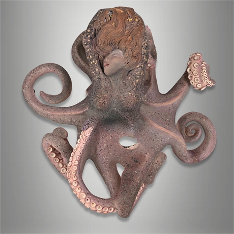 Large Surreal Octopus Woman Sculpture Wall Mount Art Pottery 13"