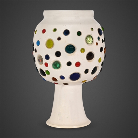 Leon Moburg Studio Pottery Chalice — Inset Art Glass