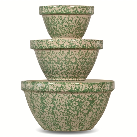 Roseville Robinson Ransbottom Pottery Green Spongeware Mixing Bowl Set