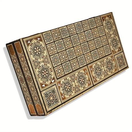 Persian Inlaid Backgammon & Chess Board — Mother of Pearl, Folding