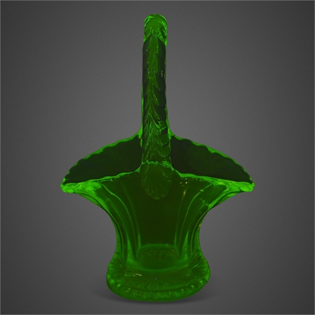 Westmoreland Glass Uranium Vaseline Glass Basket with Twisted Handle