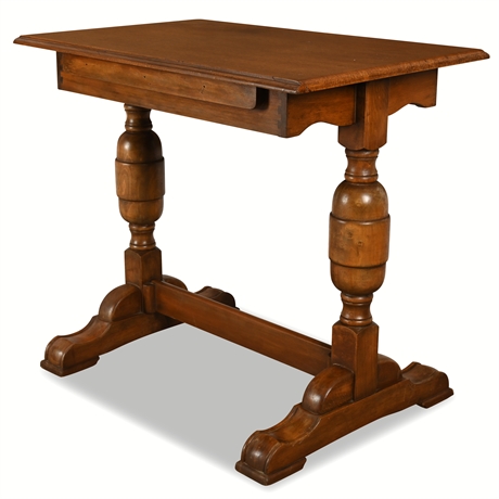 Antique Oak Writing Table – Turned Legs & Stretcher Base