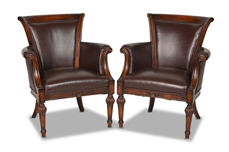 Pair Leather Armchairs
