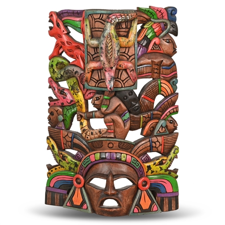 Hand Carved Mayan Totem Sculpture Mask