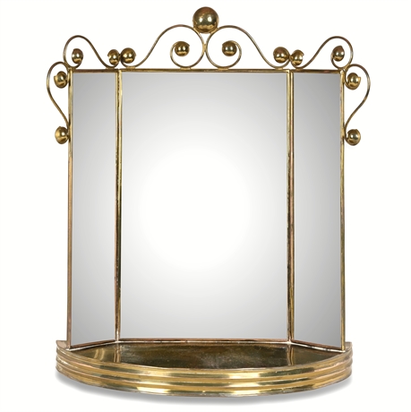 Mid-20th Century Llamas Brass Mirror with Triple Panel Design, Made in Mexico