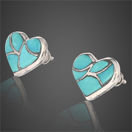 Sterling Turquoise Heart Stud Earrings .54"