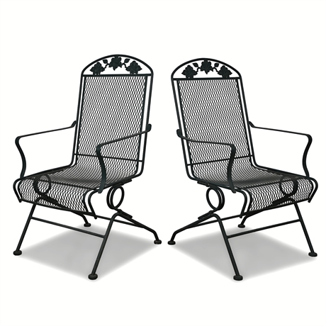 Pair of Vintage Wrought Iron Rocking Garden Armchairs — Floral Motif