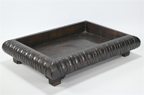 Wood Footed Tray With Pressed Tin Overlay