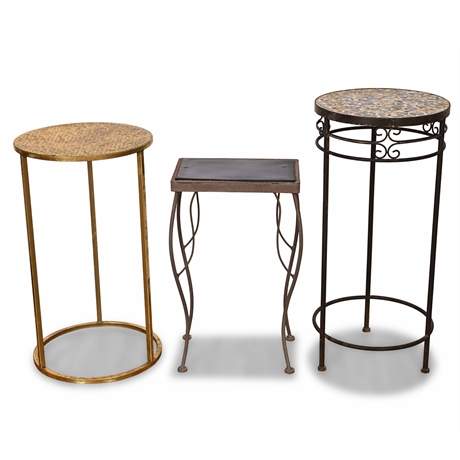 The Three Tableteers – Metal, Glass & Mosaic Plant Stand Set