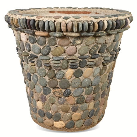 River Rock Planter – Folk Art Concrete Urn, 23" Tall, 200+ lbs