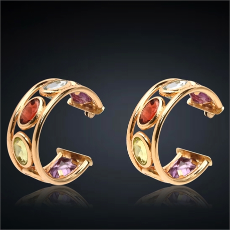 14K Multi-Colored Gemstones Earrings