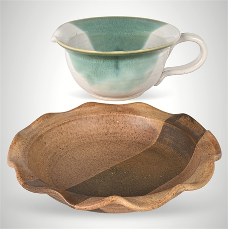 Rising Sky Pottery Batter Bowl & Pie Dish, Signed Las Cruces