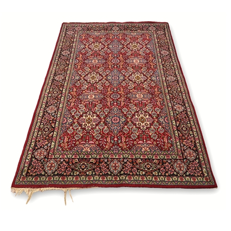 Persian Floral Design Hand-Knotted Wool Rug, Pakistani Mori-Weave