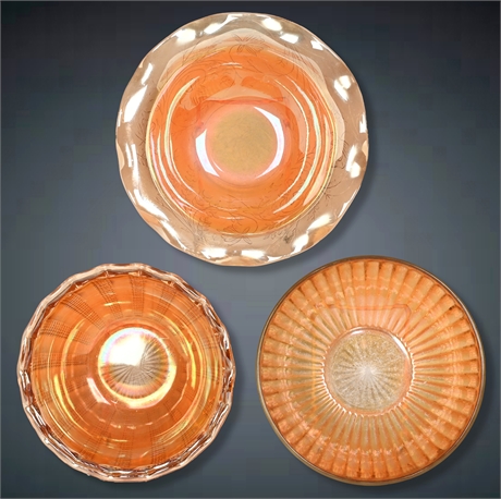 Vintage Carnival Glass Bowl Collection – Set of Three