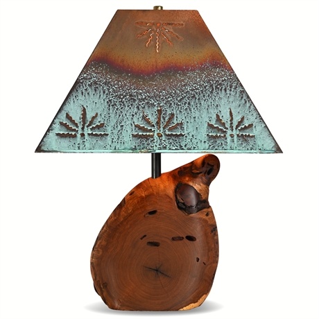 W. Kohler Quail-Form Mesquite Copper Table Lamp with 'Sunburst' Shade