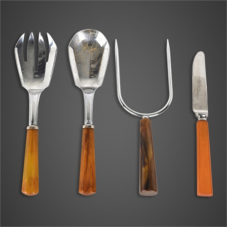 Art Deco Bakelite Handle Serving Set with Thomas & Co. Sheffield Knife, 4 Pcs
