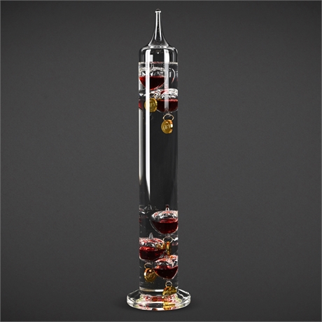 Galileo Thermometer with Heart-Shaped Bulbs – 14.5" Glass Tube