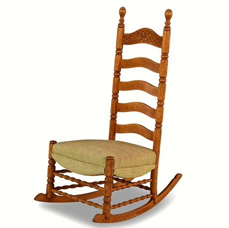 Antique Oak Ladder Back Rocker Chair