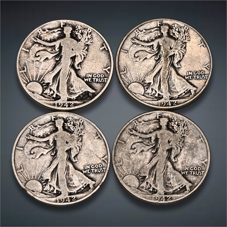 1942 (4) Walking Liberty Half Silver Dollars