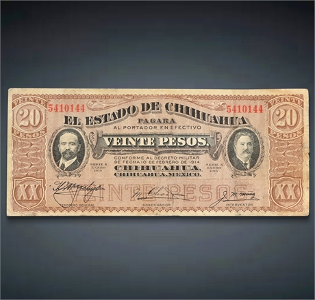 1915 Chihuahua 20 Peso Revolutionary Banknote