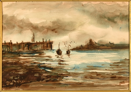 Maritime Art: Watercolor Harbor Scene