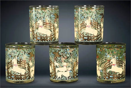 (5) Cera Old Fashioned Glasses "Enchanted Forest"
