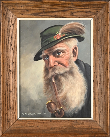 Bavarian Man w/ Pipe Oil Painting — Signed Gottwald, Tyrolean Portrait