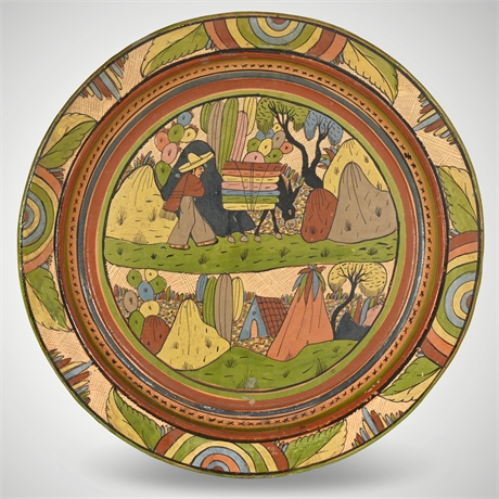 Tlaquepaque 1930s Mexican Hand-Painted Ceramic Charger Tray