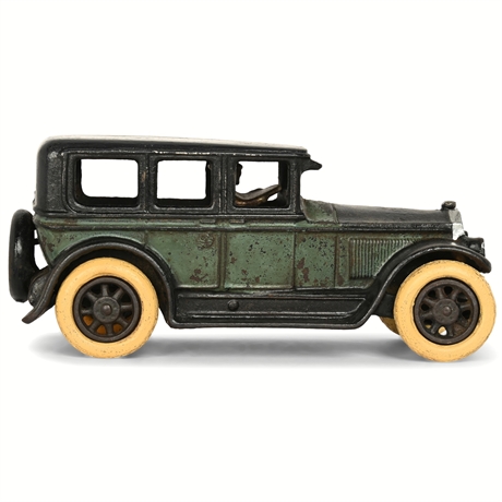 Arcade Cast Iron 8" Sedan, c.1926–30 — With Driver & Republic Tires