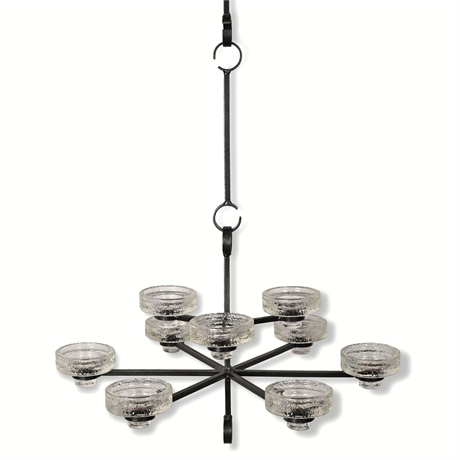 Erik Höglund Nine-Arm Iron & Glass Chandelier, Sweden
