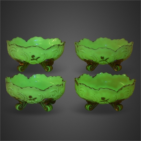 Set of 4 Northwood Uranium Custard Glass Footed Dishes