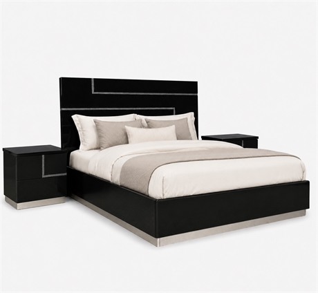 Rhinestone Black Lacquer Queen Bedroom Set, 3 Pieces — Modrest Moda by VIG
