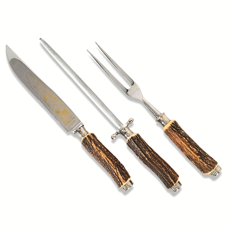 Anton Wingen Jr. Solingen Stag Handle 3-Piece Carving Set, Germany