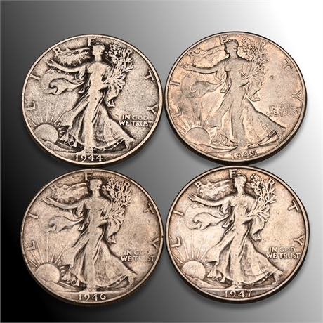 (4) 1940's Walking Liberty Half Silver Dollars