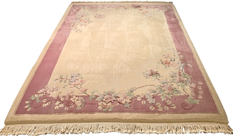8x10 Chinese Art Deco Floral Design Ivory & Peach Rug