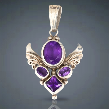 Ry Shankar Sterling Silver Pendant with Amethyst-Colored Stone